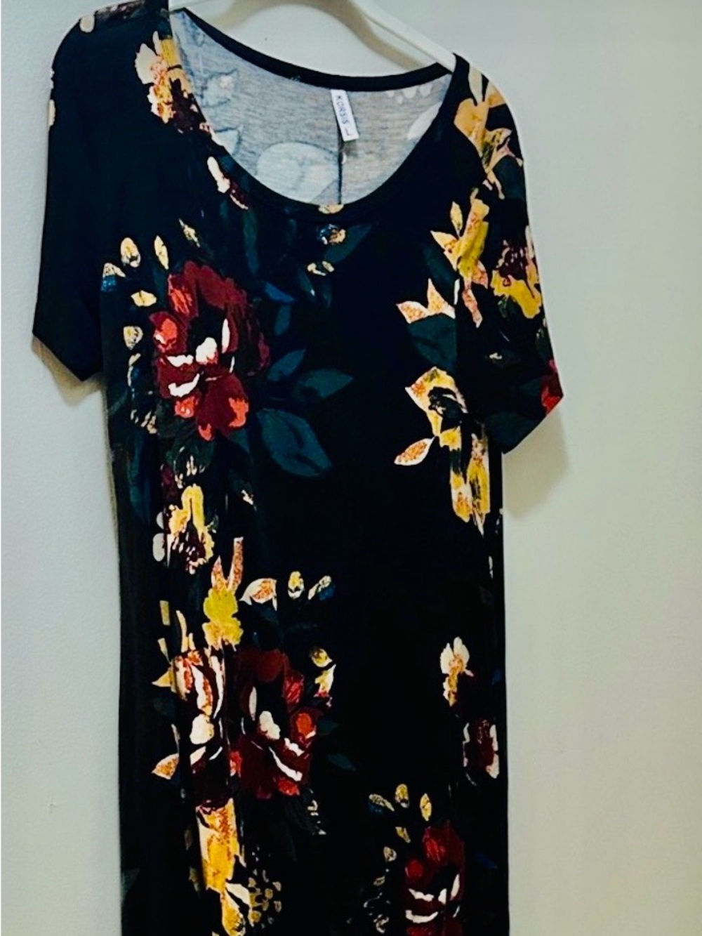Korsis Black Dress with Bold Floral Design